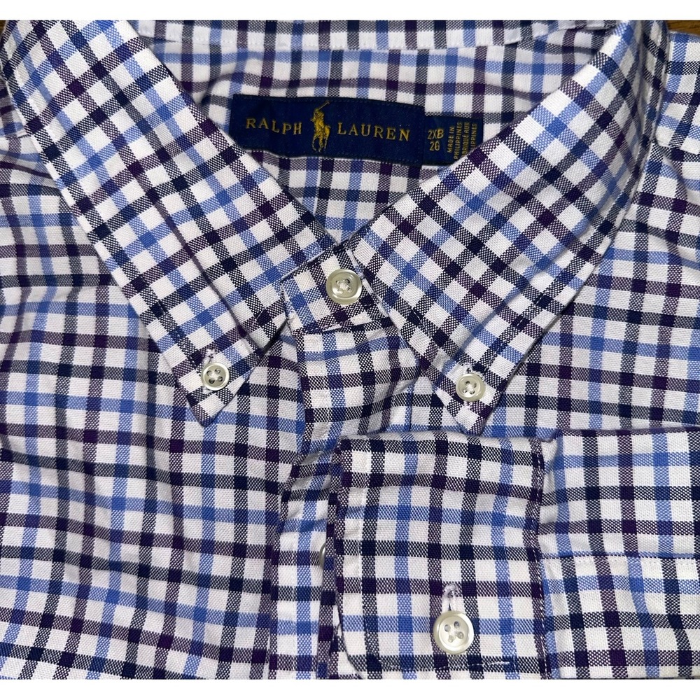 Ralph Lauren Blue Purple Gingham Check Cotton Button Down Oxford Shirt Men's 2XB